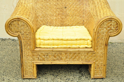 Ralph Lauren Attr. Large Woven Wicker Rattan Club Lounge Chairs - a Pair