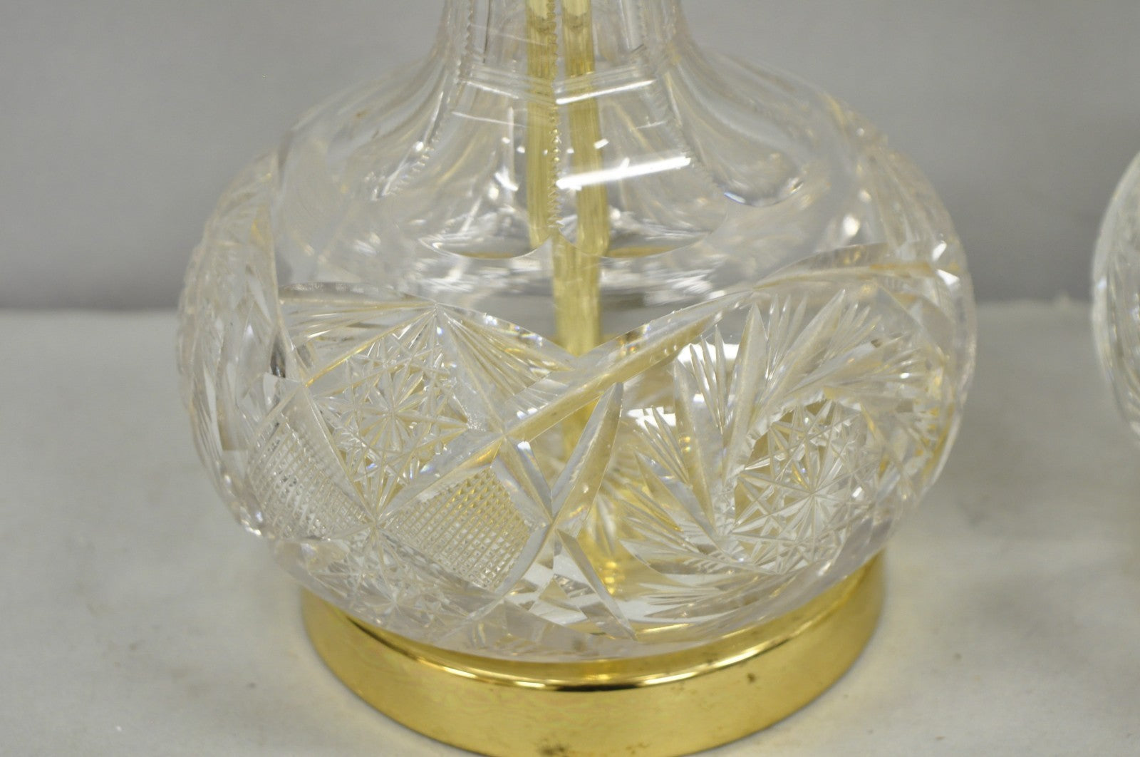 Vintage Victorian Cut Crystal Leaded Glass Small Bulbous Table Lamps - a Pair