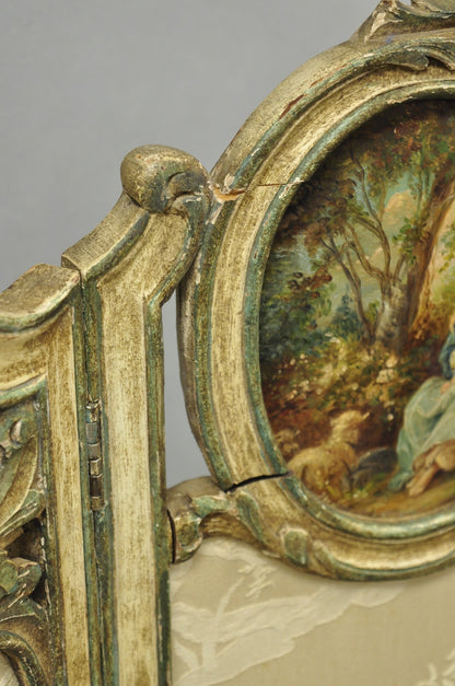 Antique French Louis XV Hand Painted Petite 3 Panel Folding Dressing Screen