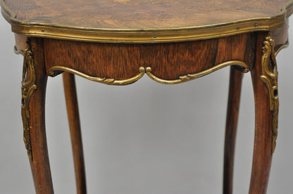 Antique French Louis XV Style Marquetry Inlay Bronze Ormolu Rosewood Side Table