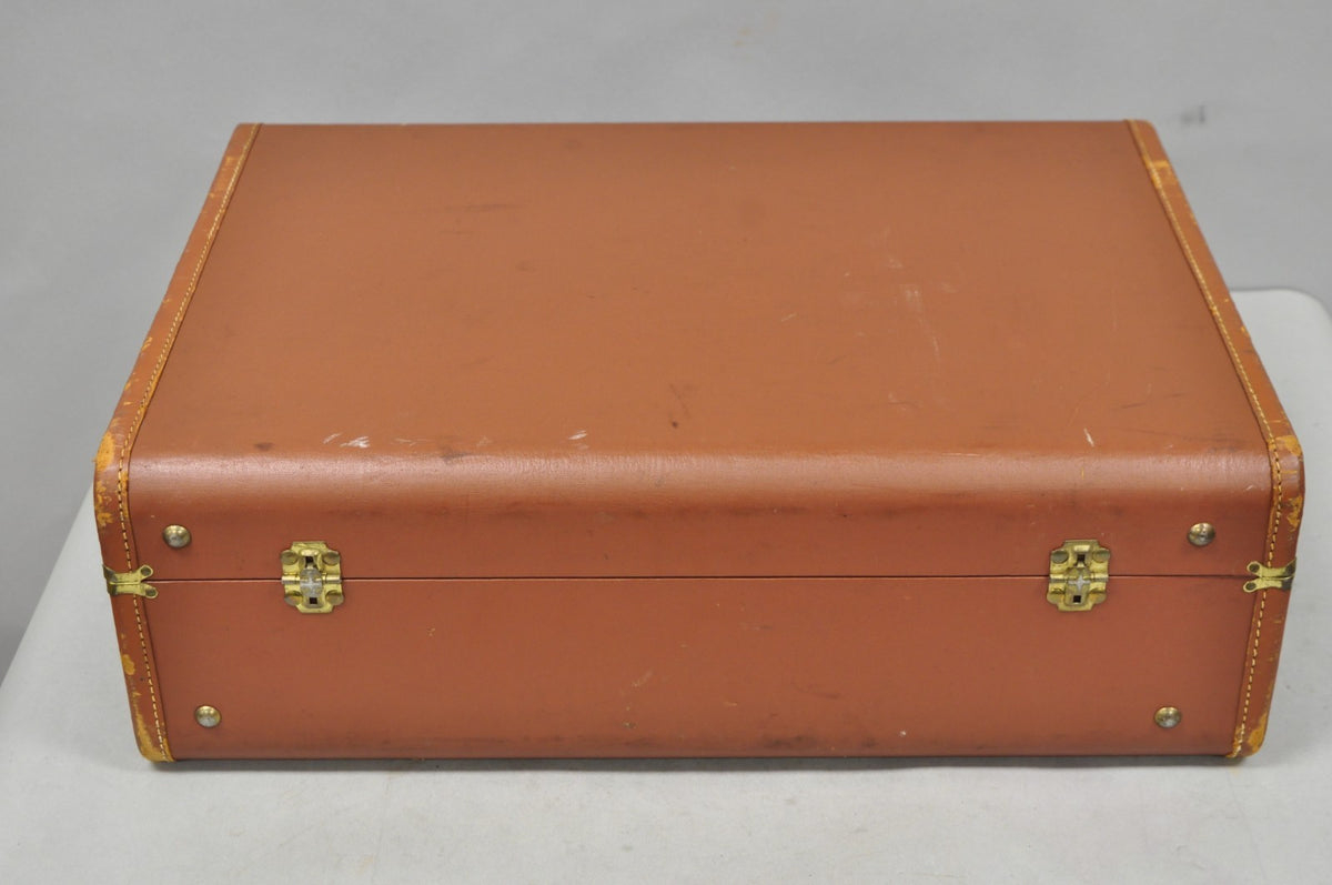 Vintage Art Deco Brown Hard Shell 24" Travel Suitcase Luggage w/ Fitted Interior