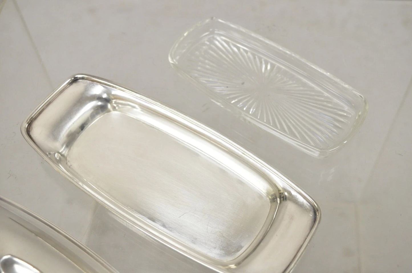 Vintage Gorham YC 775 Silver Plated Modern Butter Dish w/ Glass Liner