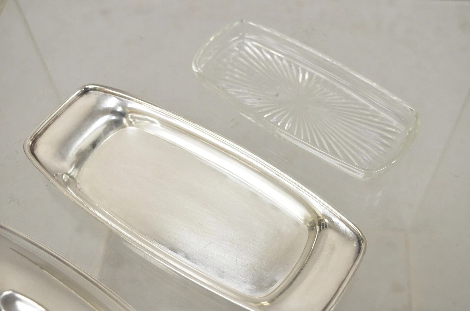 Vintage Gorham YC 775 Silver Plated Modern Butter Dish w/ Glass Liner