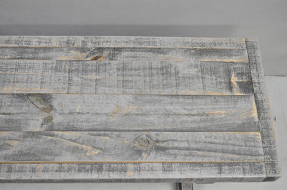 Primitive Rustic 72" Long Wooden Distressed Gray Wash Criss Cross Trestle Bench