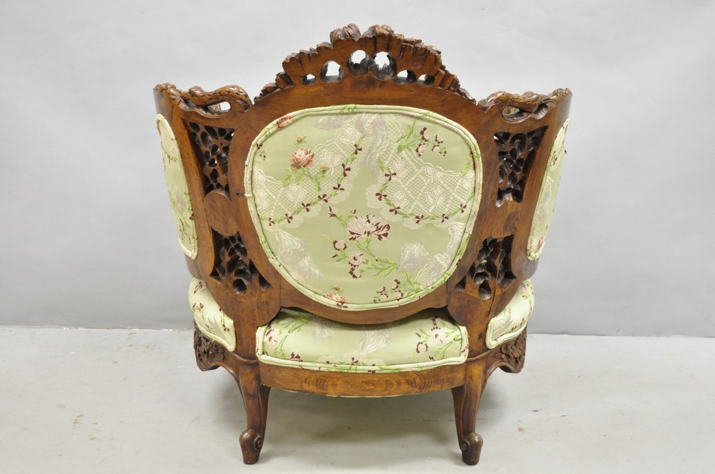 Antique Italian Regency Swan Carved Walnut French Victorian Club Lounge Chair