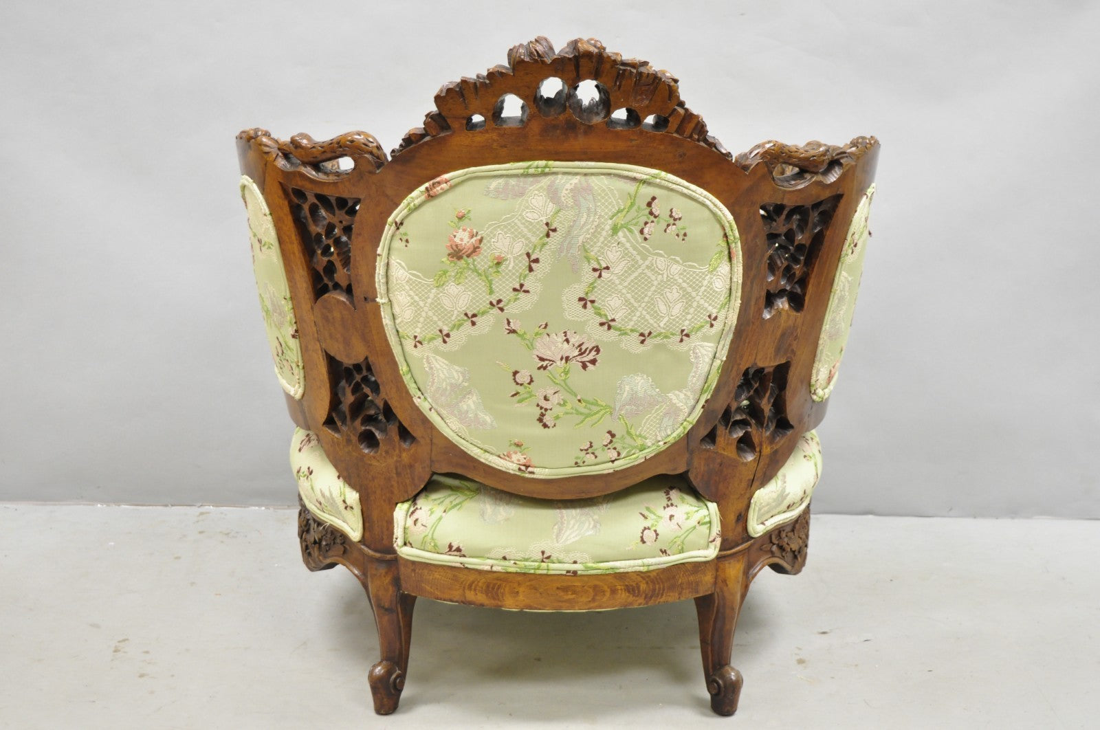 Antique Italian Regency Swan Carved Walnut French Victorian Club Lounge Chair