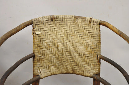 Adirondack Old Hickory Style Tree Branch Wood Frame Rattan Lounge Chairs a Pair