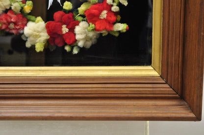 Victorian Mahogany Deep Shadow Box Frame Felt Cotton Mourning Wreath Wall Art