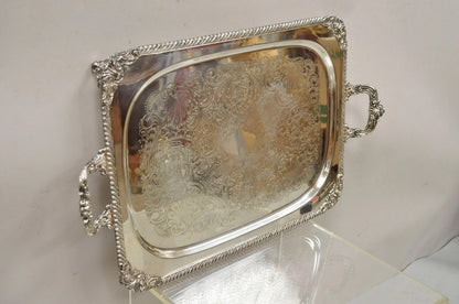 Vintage English Victorian Twin Handle Silver Plated Bar Serving Platter Tray