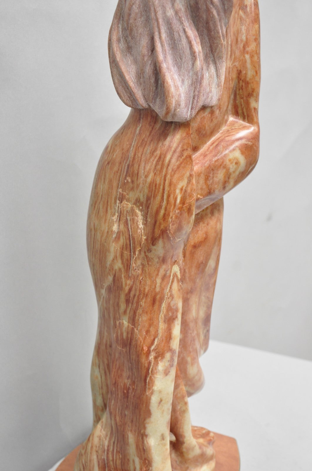 Vintage Seymour Shuren Modern Carved Pink Marble Tall Woman Figure Sculpture