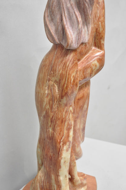 Vintage Seymour Shuren Modern Carved Pink Marble Tall Woman Figure Sculpture
