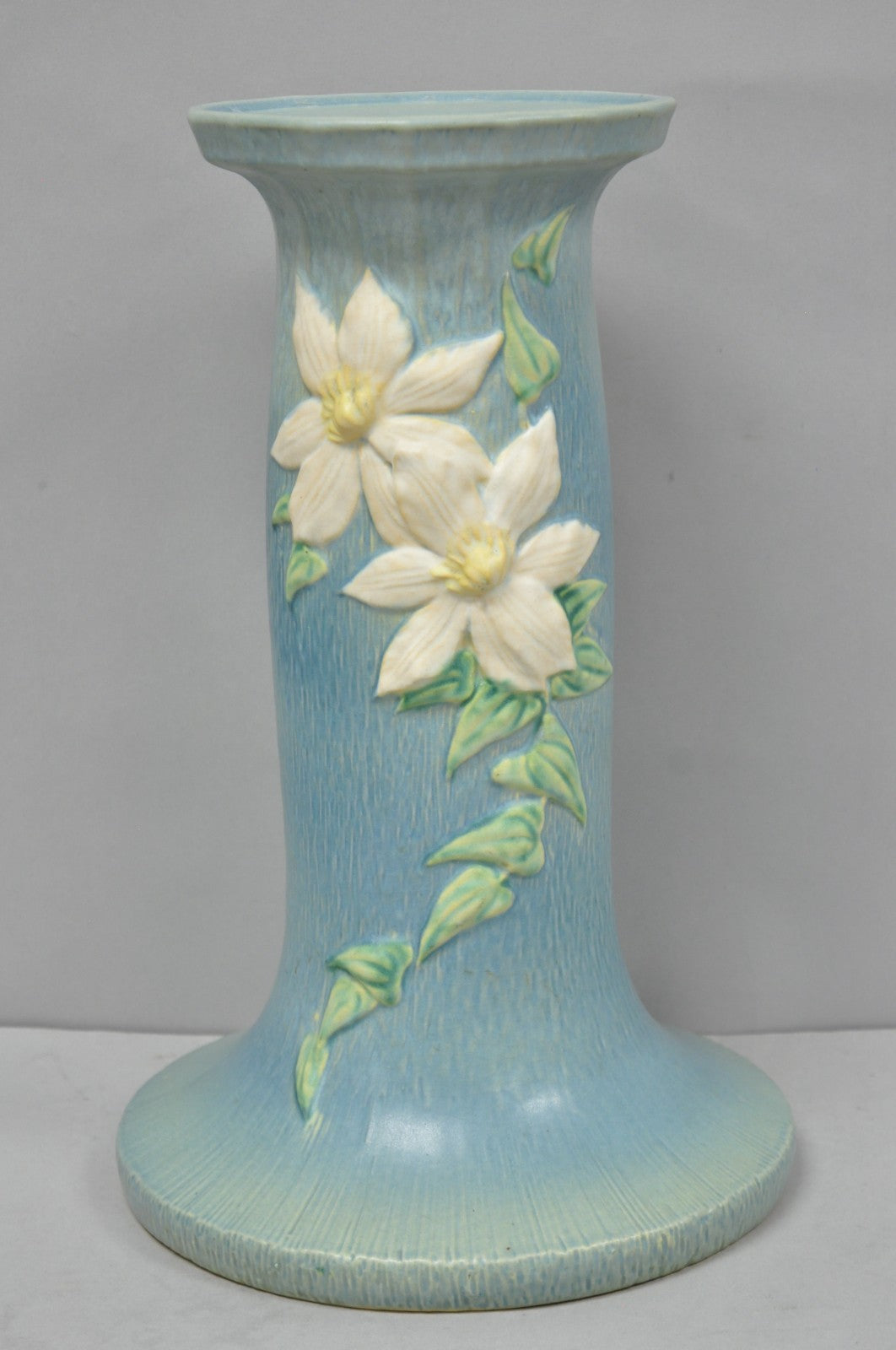 Vintage Roseville USA Blue Clematis Flower Art Pottery Jardiniere Pedestal Base