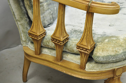 Vintage Hollywood Regency Low Barrel Back Cream Painted Club Lounge Chairs, Pair