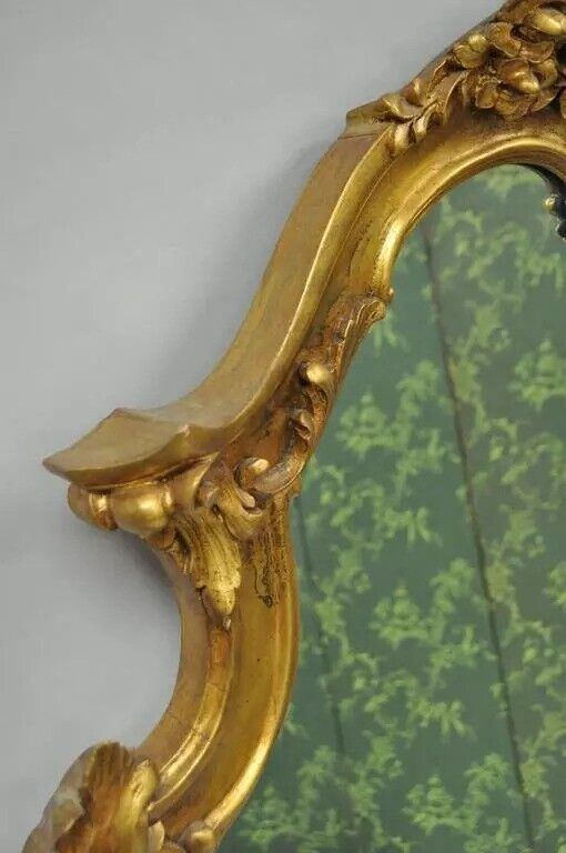 Vintage French Rococo Louis XV Style Shell Carved 65" Large Gold Wall Mirror