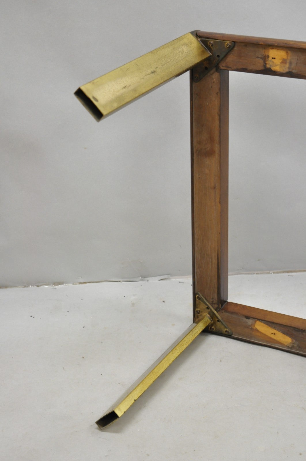 Vintage Lane Mid Century Modern Sculpted Brass Metal Wood Glass Top Coffee Table