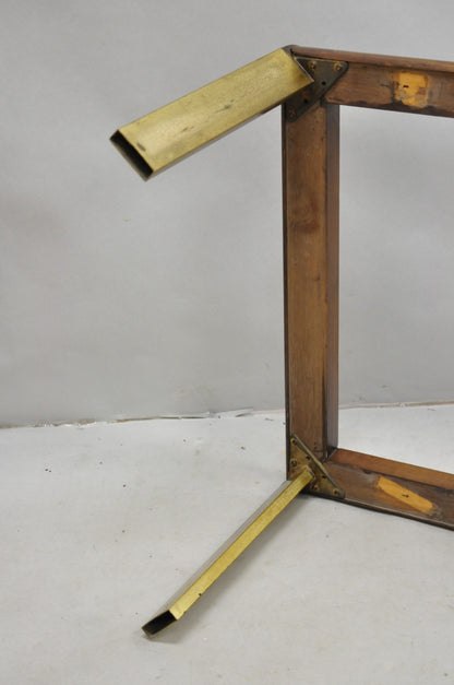 Vintage Lane Mid Century Modern Sculpted Brass Metal Wood Glass Top Coffee Table