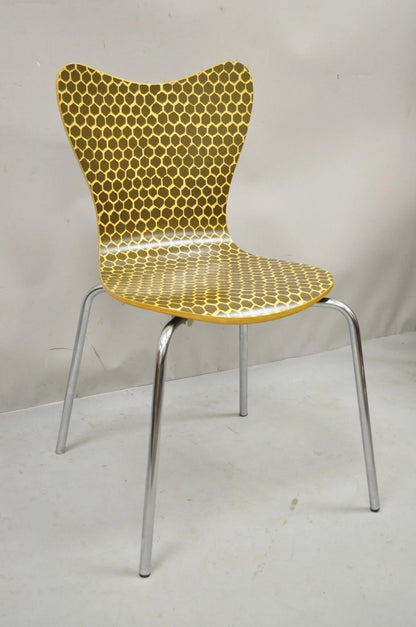 Modern Honeycomb Print Arne Jacobsen Series 7 Style Side Chairs - Set of 3