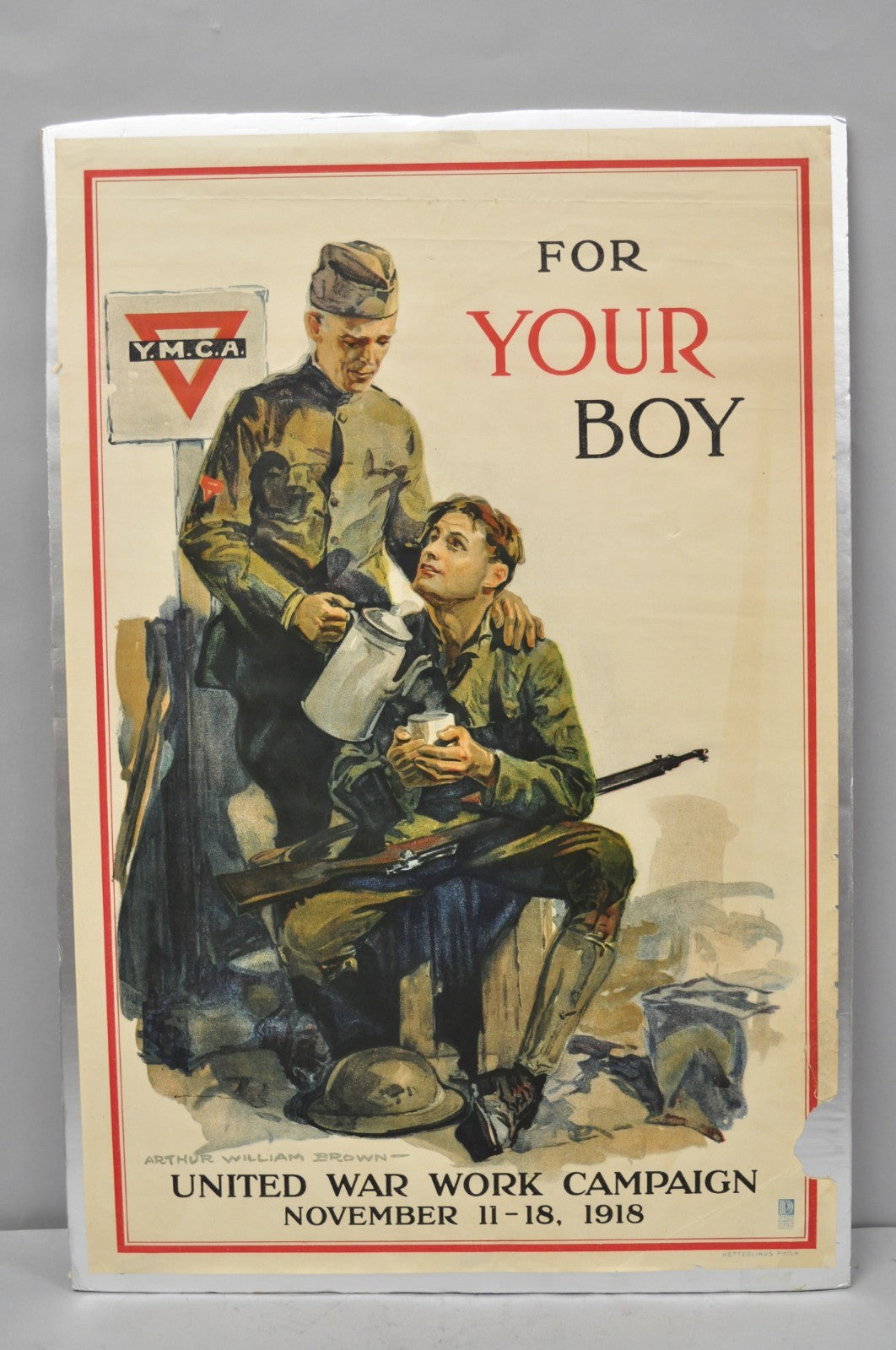 Original Vintage 1918 WWI YMCA Poster 'For Your Boy' by Arthur Williams Brown