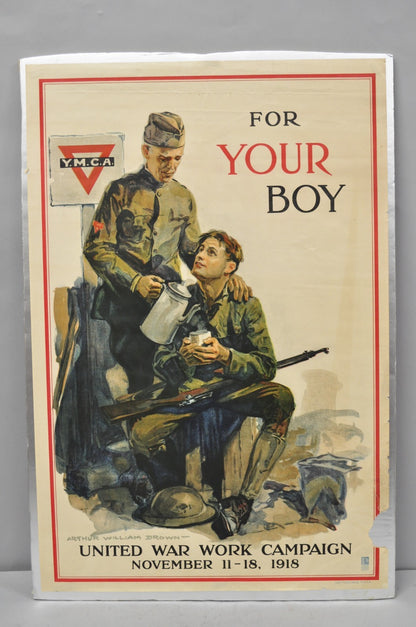 Original Vintage 1918 WWI YMCA Poster 'For Your Boy' by Arthur Williams Brown