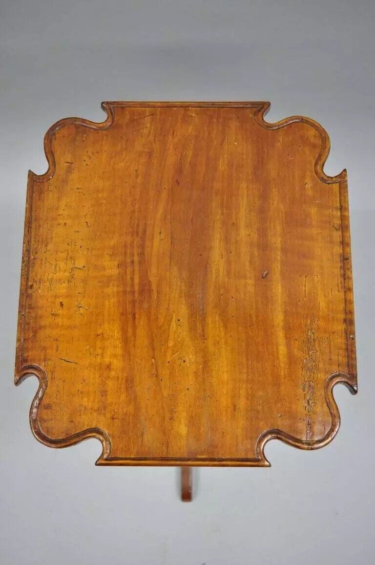 18th C. Federal Cherry Candle Stand Tea Table Tripod Pedestal Scallop Carved Top
