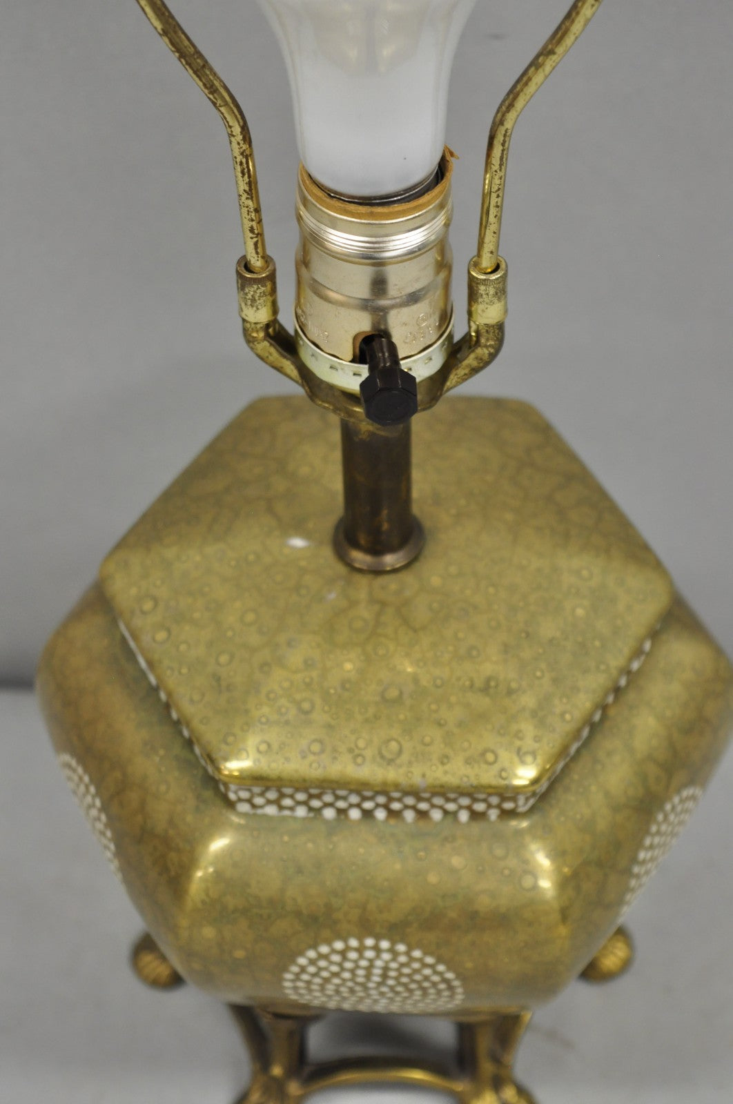 Vintage Oriental Small Porcelain Gold Oil Drop Painted Boudoir Table Lamp