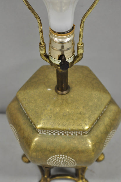Vintage Oriental Small Porcelain Gold Oil Drop Painted Boudoir Table Lamp
