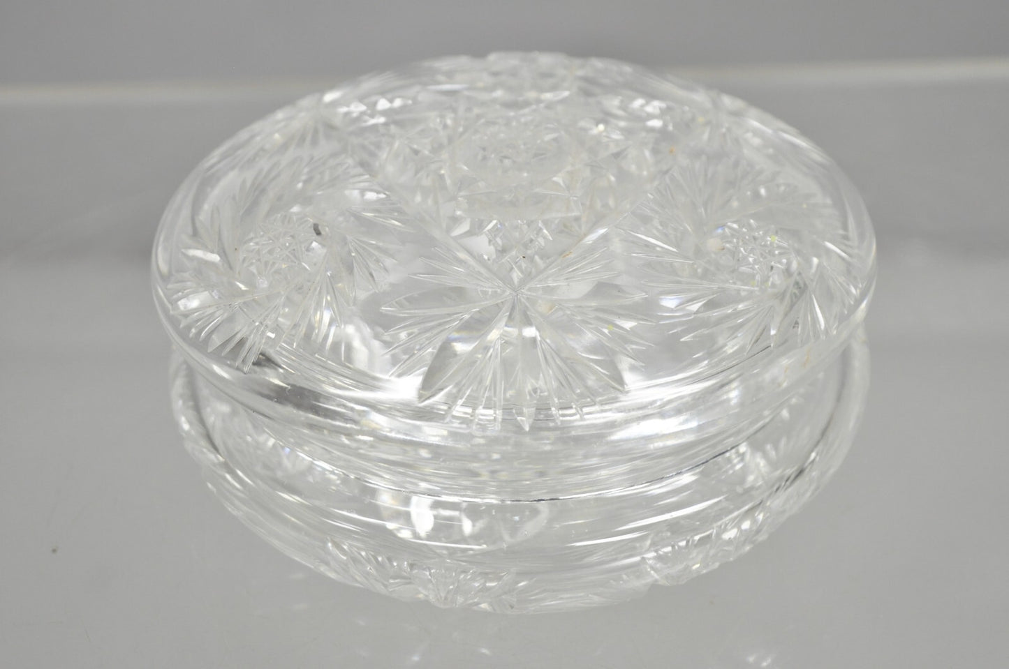 Vintage Art Deco Bohemian Cut Crystal Glass Czech Ladies Vanity Powder Jar