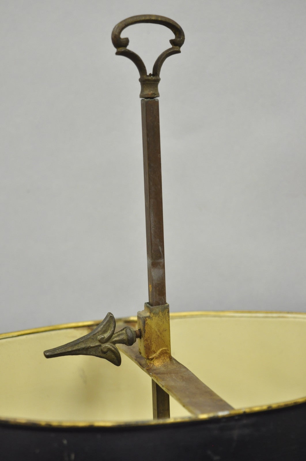 Antique French Empire Black & Gold Tole Metal Urn Bouillotte Table Lamp w Shade