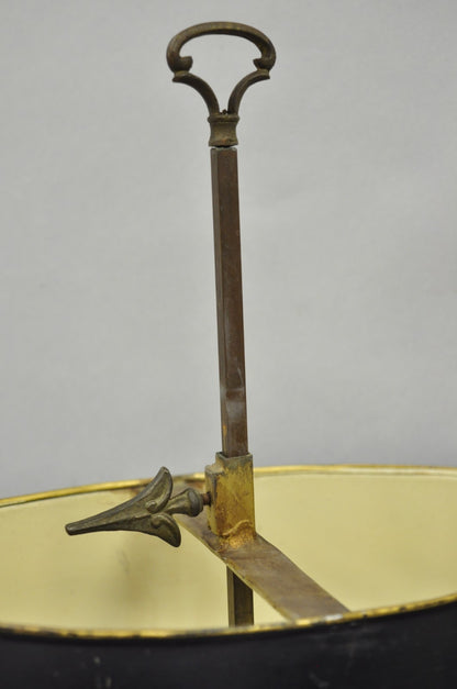 Antique French Empire Black & Gold Tole Metal Urn Bouillotte Table Lamp w Shade