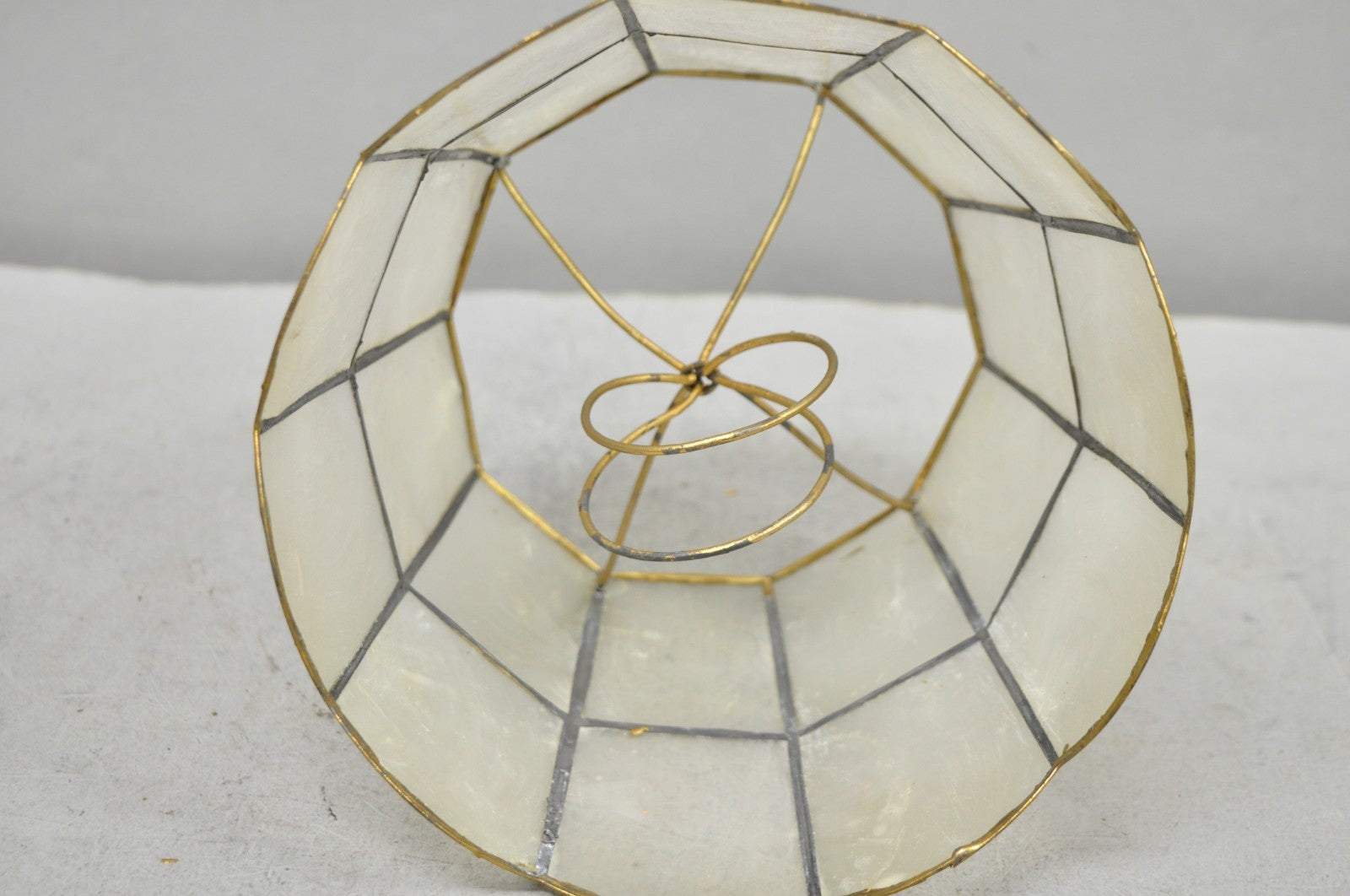 Vintage Italian Hollywood Regency Capiz Shell Gold 7.25 Round Clip On Lamp Shade