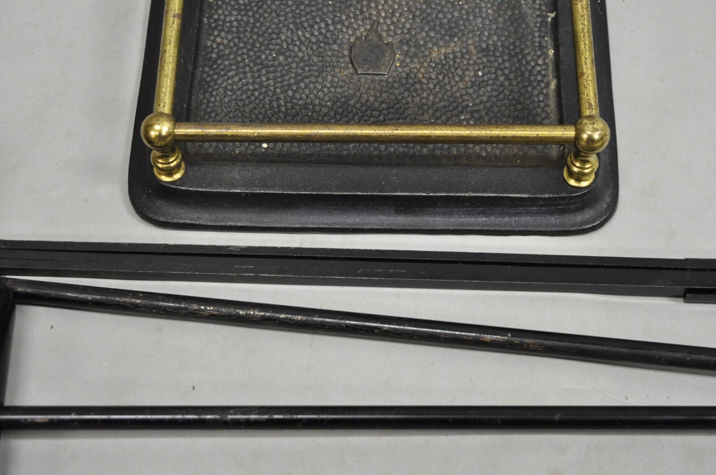 Vintage Federal Style Brass Urn Finial Cast Iron Fireplace Tool Set - 4 Pc Set