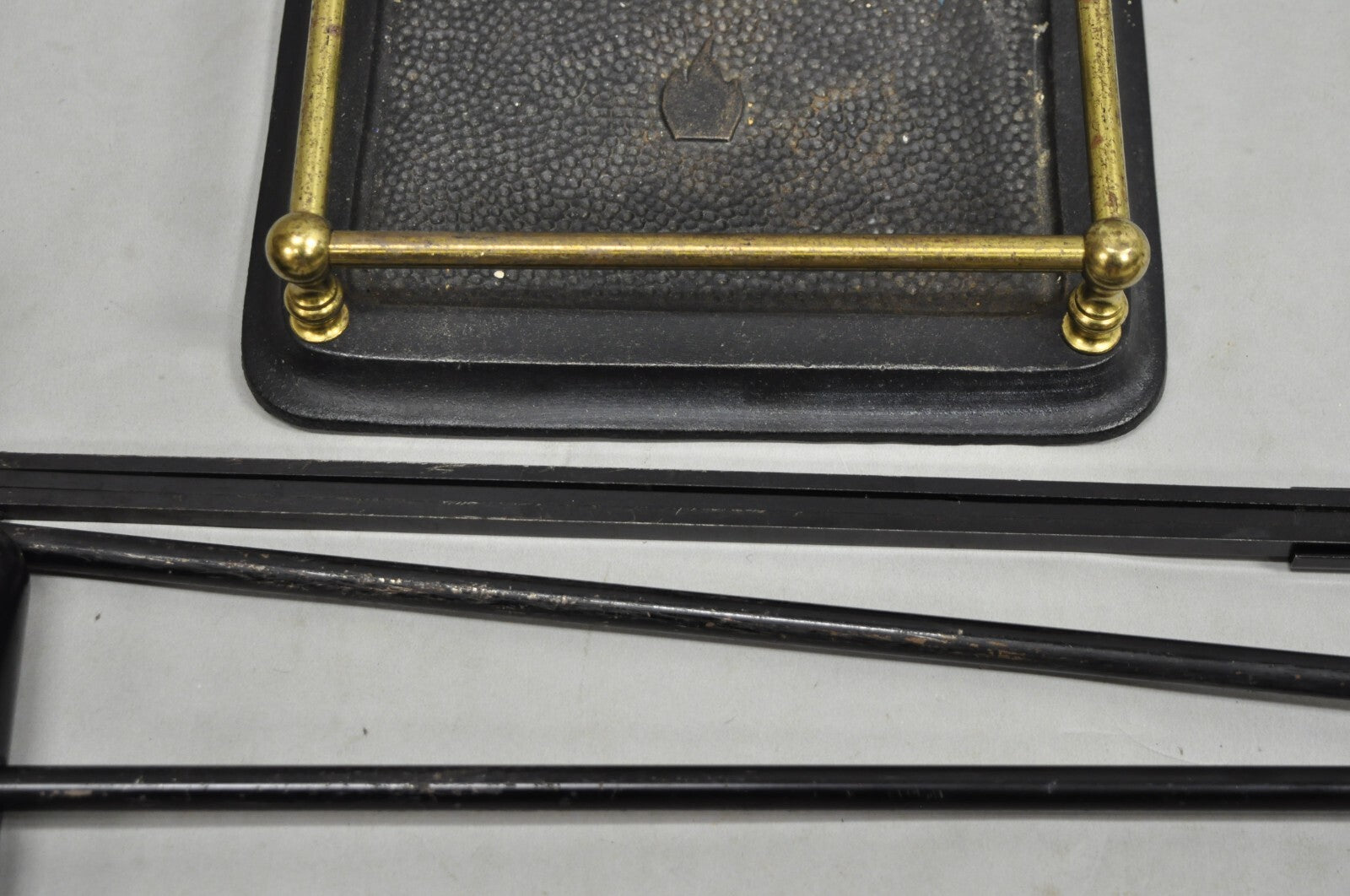 Vintage Federal Style Brass Urn Finial Cast Iron Fireplace Tool Set - 4 Pc Set