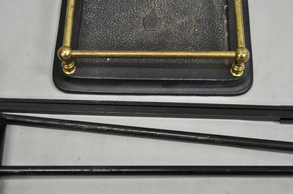 Vintage Federal Style Brass Urn Finial Cast Iron Fireplace Tool Set - 4 Pc Set