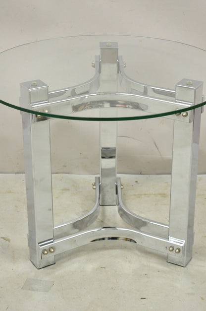 Vintage Chrome and Glass Mid Century Modern Space Age Round Accent Side Table