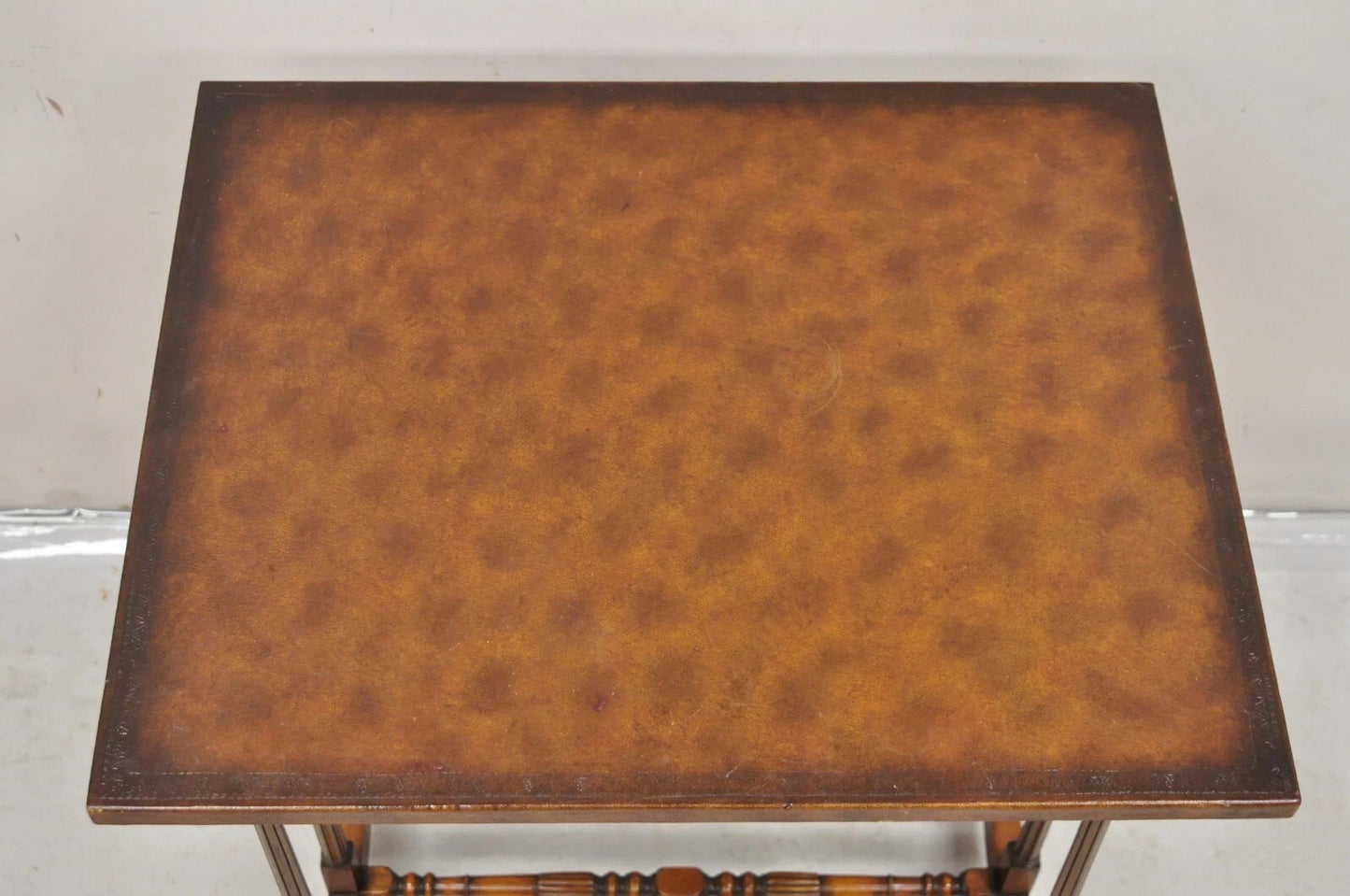 Regency Style Mahogany Brown Tooled Leather Accent Side Table by Highland House