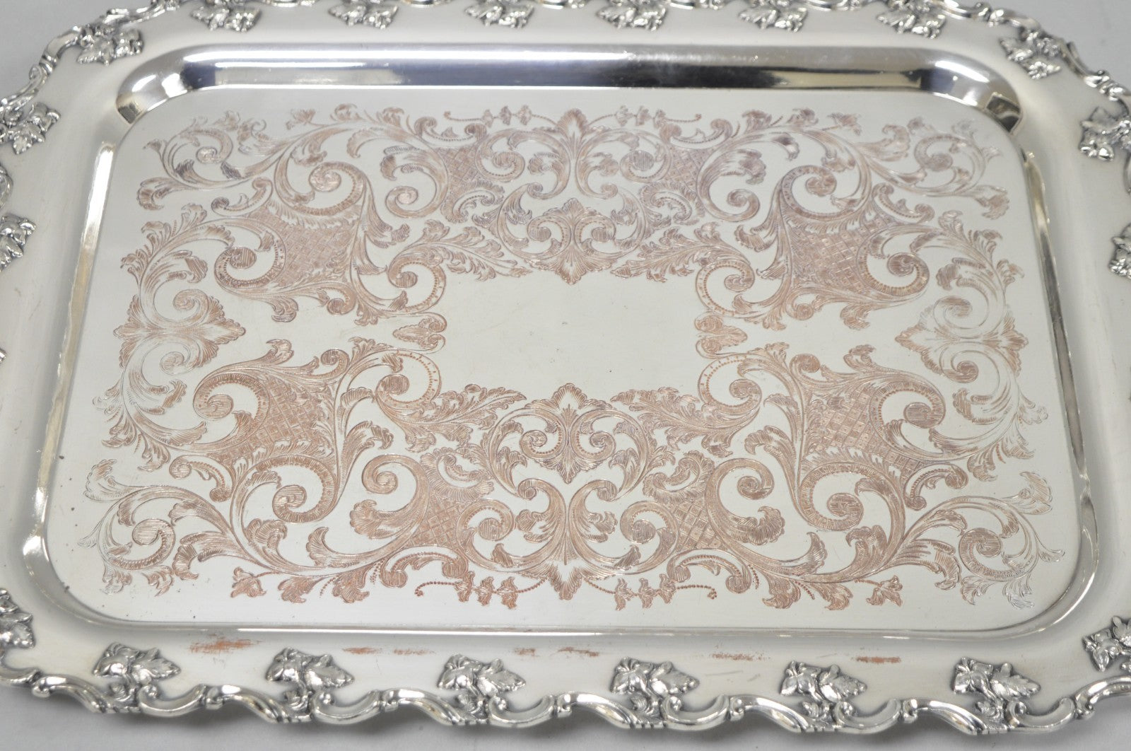 Vintage English Victorian Silver Plated Ornate Footed Serving Platter Bar Tray