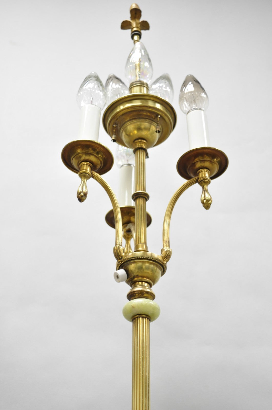 Antique Art Deco Brass & Green Onyx Paw Foot Victorian Pole Floor Lamp