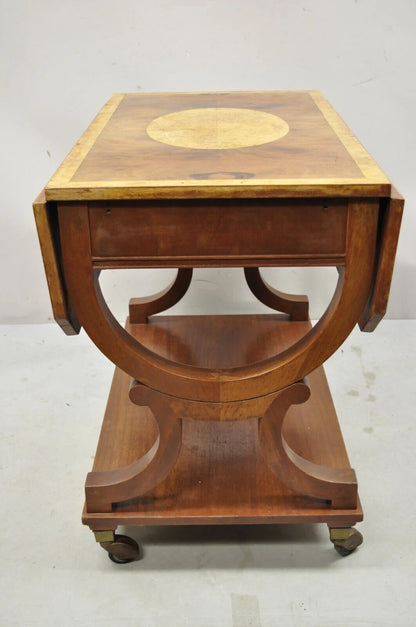 Vintage French Regency Style Dropleaf Mahogany Bar Cart Serving Table on Wheels