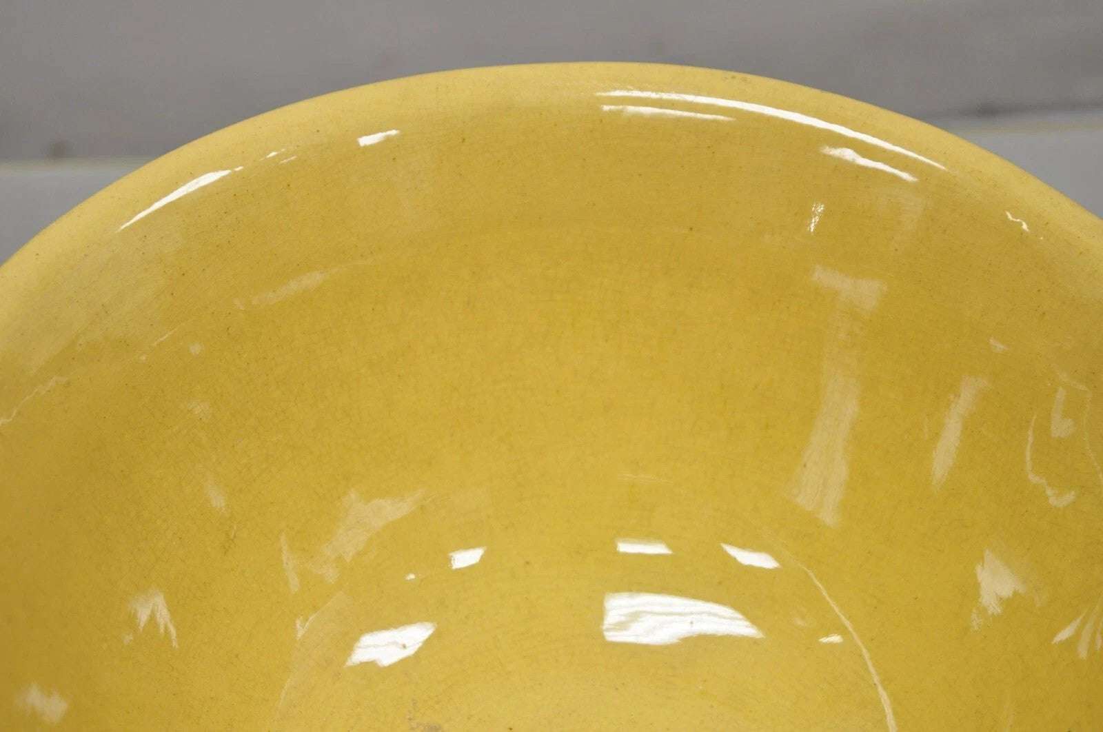 American Provincial Country Primitive Yellow Pottery Ceramic Wash Basin Bowl