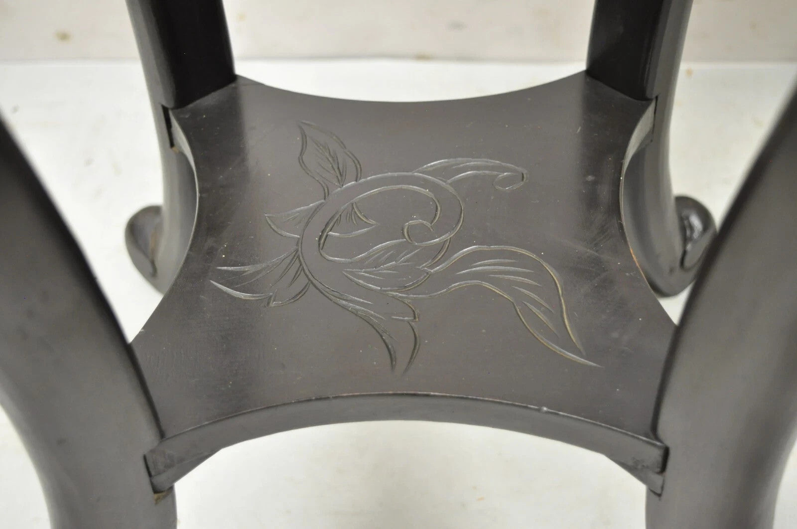 Japanese Carved Wood Black Ebonized 29" Lacquer Top Plant Stand Side Table