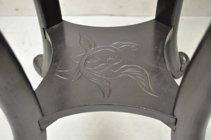 Japanese Carved Wood Black Ebonized 29" Lacquer Top Plant Stand Side Table
