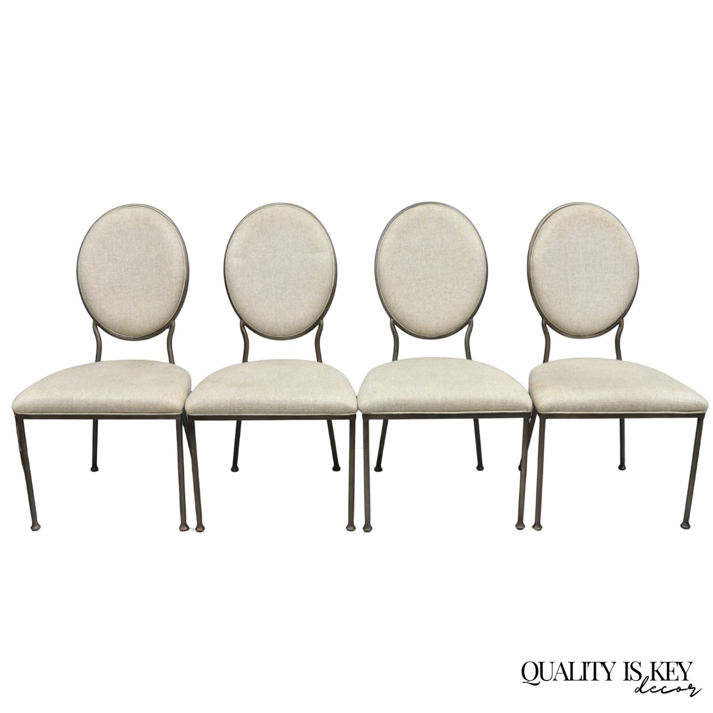 Contemporary Modern Metal Frame Oval Back Upholstered Dining Side Chair Set of 4