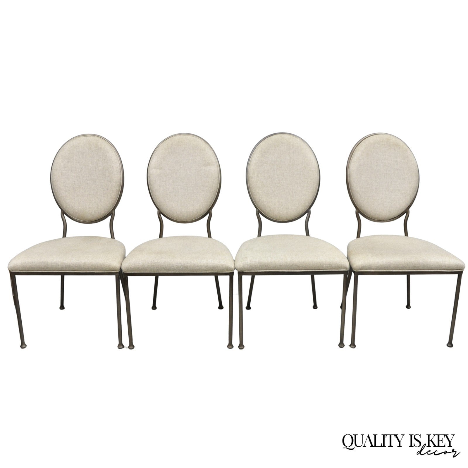 Contemporary Modern Metal Frame Oval Back Upholstered Dining Side Chair Set of 4