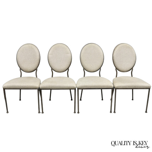 Contemporary Modern Metal Frame Oval Back Upholstered Dining Side Chair Set of 4