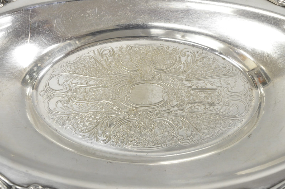 Vintage Victorian Style Silver Plated Oval 13.5" Trinket Serving Dish (B)