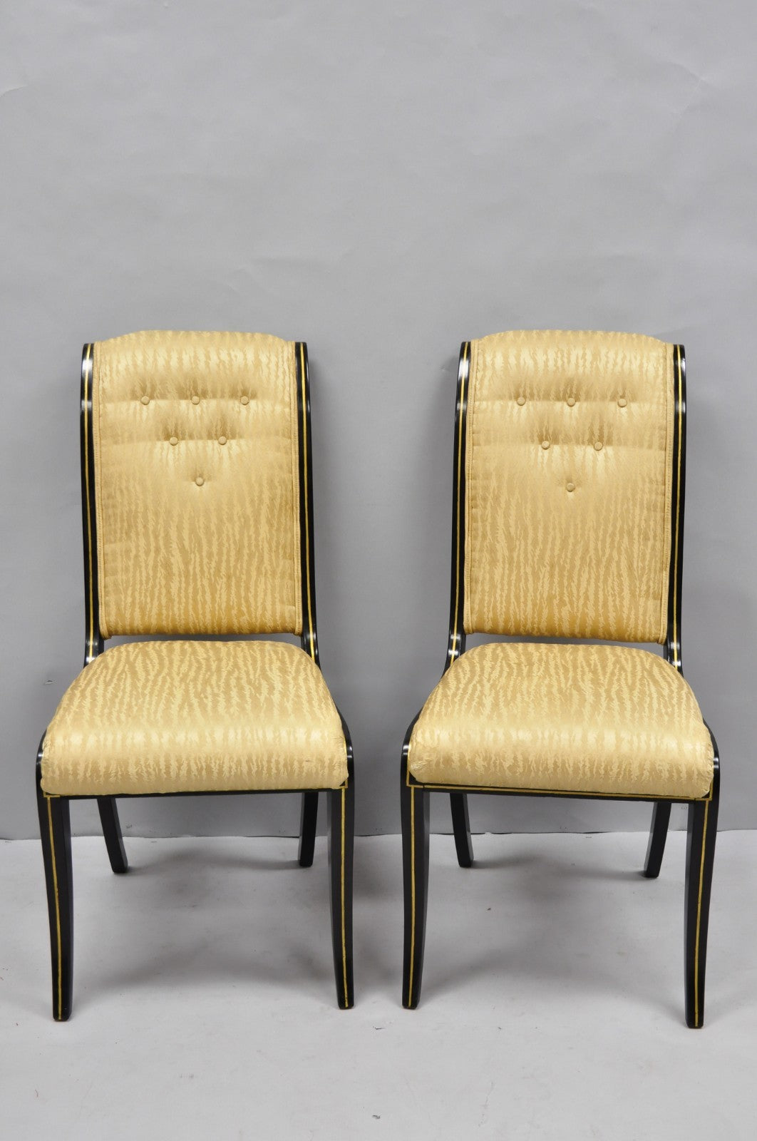 Vintage Regency Style Black Lacquer Klismos Saber Leg Dining Side Chairs - Pair