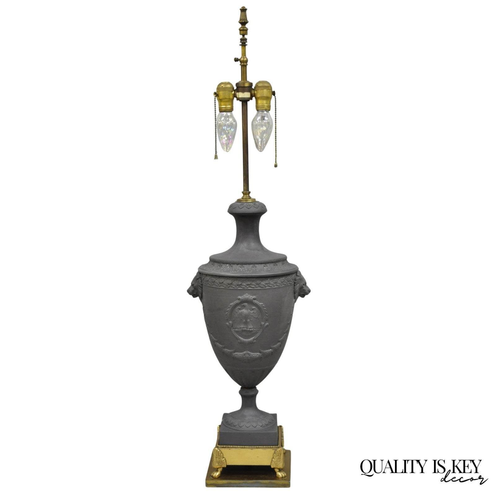 Warren Kessler French Neoclassical Empire Black Basalt Large Urn Table Lamp