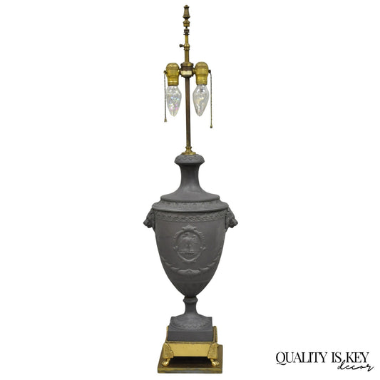 Warren Kessler French Neoclassical Empire Black Basalt Large Urn Table Lamp