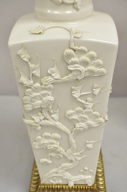 Vintage Chinoiserie Porcelain "Cherry Blossom" Blanc De Chine Table Lamps - Pair