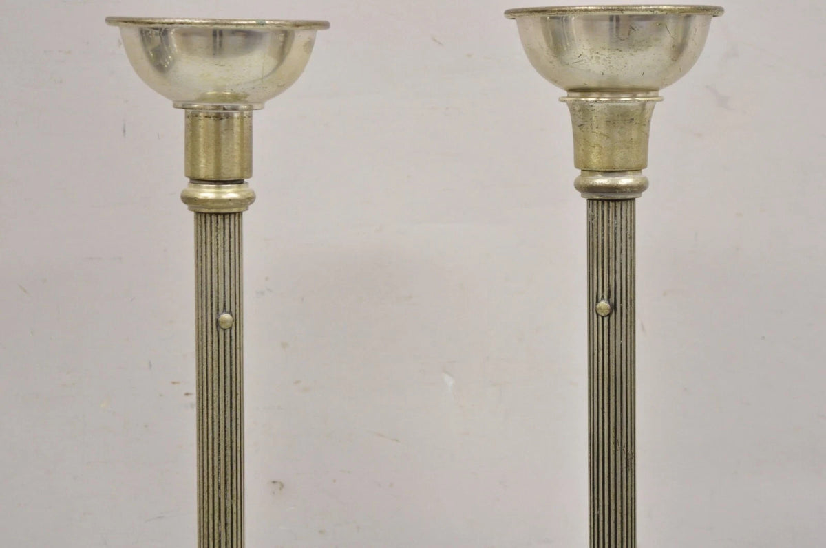 Vintage 43" Tall Baroque Silver Plated Collapsible Floor Candlesticks in Box